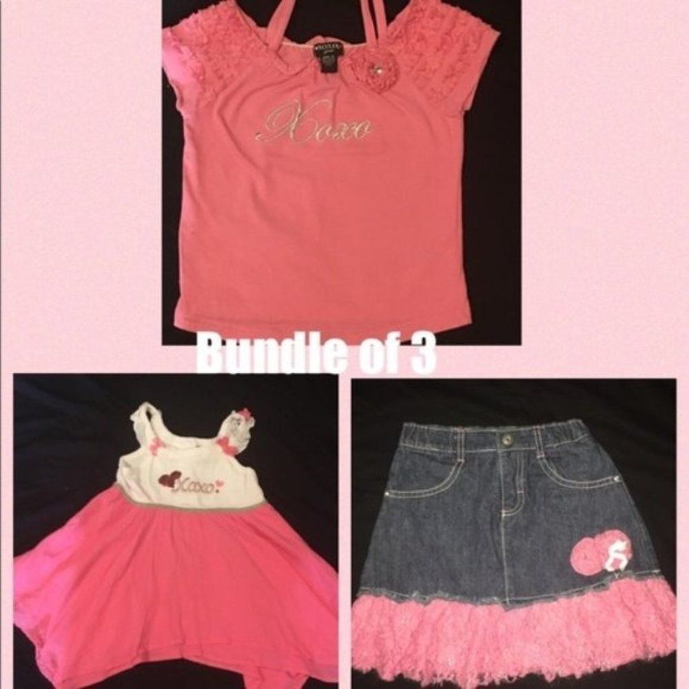 Bundle of 3 XOXO Pink Tops‎ and Denim Skirt SZ 5